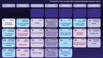 programación para le mes de julio del Veranillo del alamillo en Sevilla