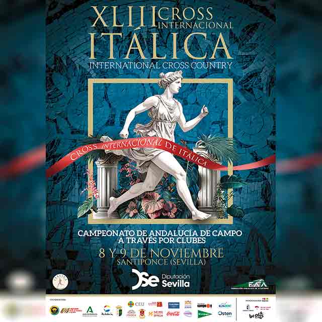 El domingo 9 de noviembre de 2025 en el Conjunto Arqueológico de Itálica de Santiponce (Sevilla) el 43 Cross Internacional de Itálica, Cross nocturno el sábado 8.