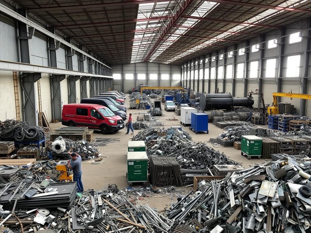 Área de clasificación de metales en Chatarras y Metales Aguilar con trabajadores procesando materiales Área de clasificación de metales en Chatarras y Metales Aguilar con trabajadores procesando materiales