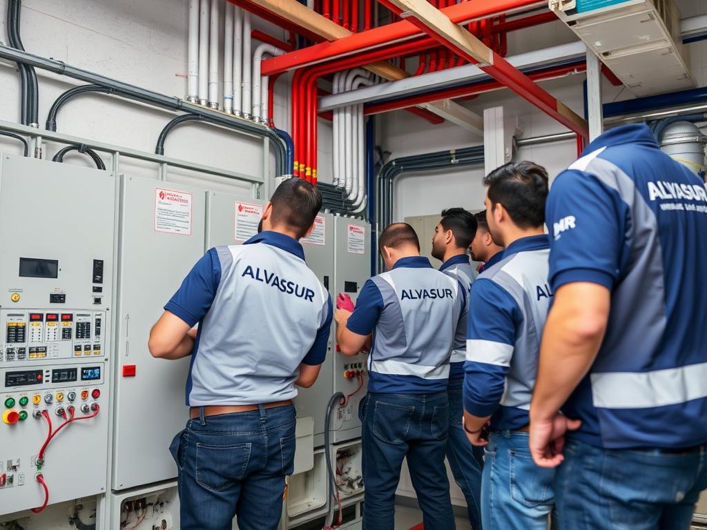 Técnicos de Alvasur Instalaciones trabajando en un proyecto eléctrico en Sevilla Técnicos de Alvasur Instalaciones trabajando en un proyecto eléctrico en Sevilla