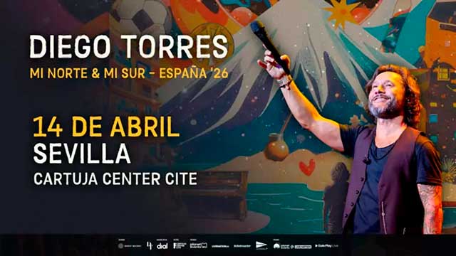 Concierto: Diego Torres en el Cartuja Center 1 El martes 14 de abril de 2026 en el Cartuja Center CITE de Sevilla concierto de Diego Torres perteneciente a la gira de presentación del disco Mi norte y mi sur.