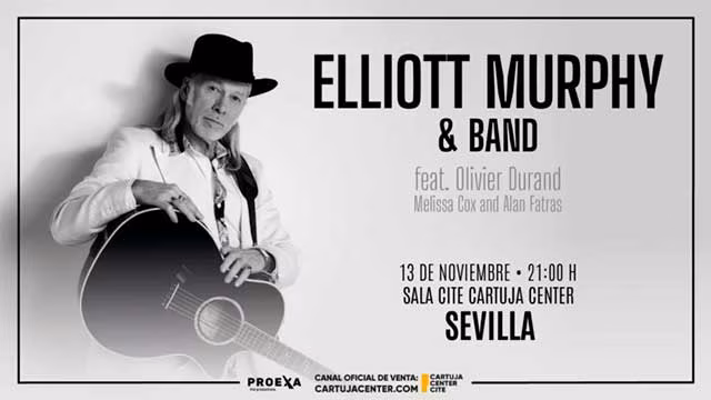 Elliott Murphy en Sevilla: Una cita imprescindible con el rock de culto 3 El próximo 13 de noviembre de 2026, el moderno recinto del Cartuja Center acogerá a una auténtica leyenda del rock y folk de culto: Elliott Murphy. Una oportunidad excepcional para disfrutar en plena Isla de la Cartuja de este cantautor neoyorquino, que llega dispuesto a repasar una apabullante carrera que supera el medio siglo de historia.