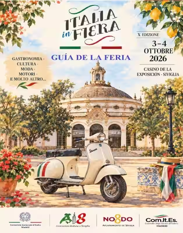Vuelve la Feria de Italia al Casino de la Exposición: Gastronomía, Vespas y cultura transalpina en Sevilla 3 El emblemático Casino de la Exposición acogerá este fin de semana la décima edición de la Feria de Italia en Sevilla, un evento organizado por la Associazione Italiana a Siviglia que llenará el espacio de gastronomía transalpina, música en directo, talleres y una esperada concentración de Vespas históricas.